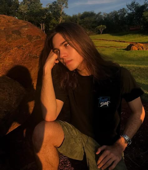 Cowboy Long Hair, Long Brown Hair Men, Pretty Guys With Long Hair, Hot Long Hair Guys, Skater Boy Hair, Men With Brown Hair, Mayhem Black Metal, Nerdy Guys, Brown Hair Men