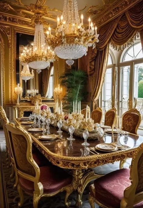 Baroque Dining Room, Royal Dining Room, Mc Castle, Royal Interior, Rococo Baroque, Castle Bedroom, Green Dining Room, Building Inspiration, Luxury Materials