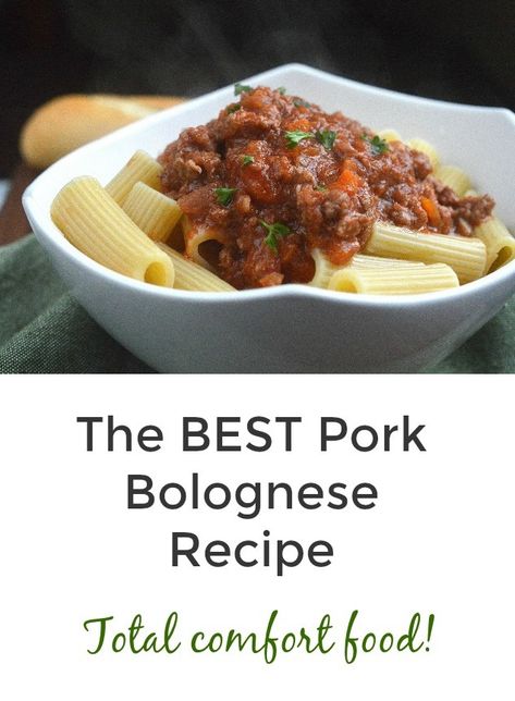 The BEST Pork Bolognese Recipe! Easy one pot recipe...Comfort food Heaven! Once you make Bolognese with ground pork, it will be your favorite! Ground Pork Pasta Recipes, Pork Bolognese Recipe, Pork Bolognese, Bolognese Recipe Easy, Yummy Pork Recipes, Pork Mince Recipes, Italian Sauces, Ground Pork Recipes, Homemade Soups