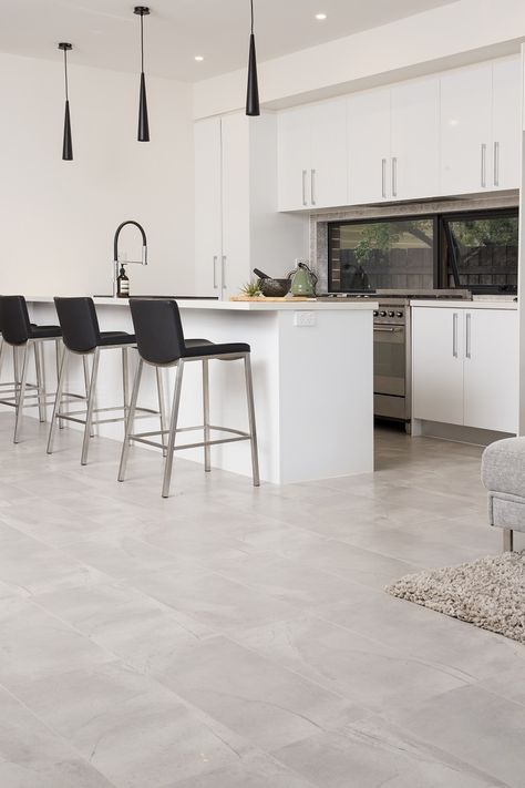 Himalaya Light Grey (NT14-7155FL) Light Grey Tiles Living Room, Gray Kitchen Floor, Light Grey Tiles, Grey Tiles Living Room, Light Gray Kitchen, Kitchen Tiling, Light Grey Flooring, National Tiles, Scandi Kitchen