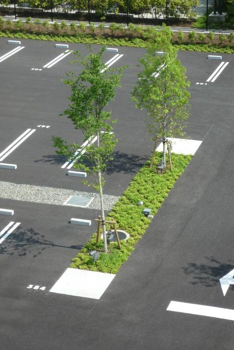 Daiichi Mutual Insurance Shin-Ohi Office Landscape by Takenaka Corporation + WRT «  Landscape Architecture Works | Landezine Parking Plan, Office Landscape, Easy Landscaping, Landscape Architecture Design, 3d Modelle, Parking Design, Landscaping Tips, Landscape Projects, Contemporary Landscape