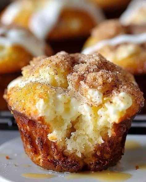 Martha Stewart Recipes | Gooey Cinnamon Cream Cheese Muffins | Facebook Cinnamon Cream Cheese Muffins, Cinnamon Roll Muffins, Cinnamon Cream Cheese, Martha Stewart Recipes, Cream Cheese Muffins, Cinnamon Muffins, Cheese Muffins, Cupcake Muffins, Breakfast Dishes