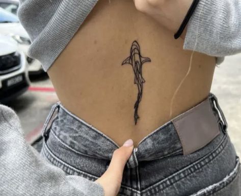 Koi Fish Tattoo Calf, Shark Spine Tattoo, Beach Tattoos For Women, Koi Fish Drawing Tattoo, Beach Inspired Tattoos, Small Beach Tattoos, Back Tattoo Women Spine, Beach Tattoos, Tattoo Spots