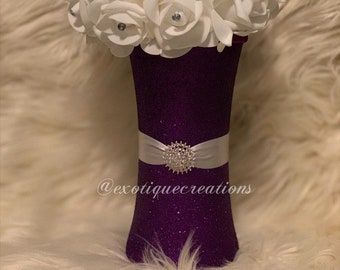 ExotiqueCreations - Etsy Rustic Purple Wedding, Diva Party, Purple And Silver Wedding, Aisle Decorations, Augusta Georgia, Special Events Decor, Events Decor, Glass Centerpieces, Silver Bling