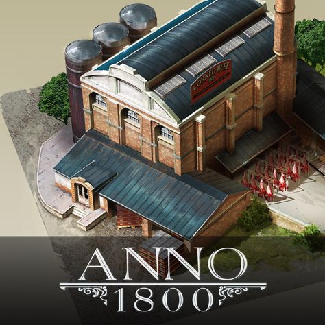 Anno 1800 Building, Steampunk Factory Concept Art, Steampunk Building Concept Art, Train Concept Art, Concept Art Process, Steampunk Factory, Fictional Architecture, Steampunk Building, Pixel City