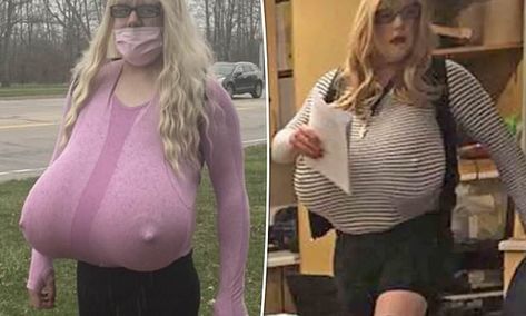 'It's the definition of insanity': Trans teacher is seen in new video walking with her giant Z-cup prosthetic breasts after parents fume that her hiring will make their kids virtual prisoners while she is teaching because of security measures | Daily Mail Online Canadian High School, Professional Dress Code, Trans Outfit, Foot Injury, Professional Dress, Low Cut Top, Taking Photos, Professional Dresses, School Board