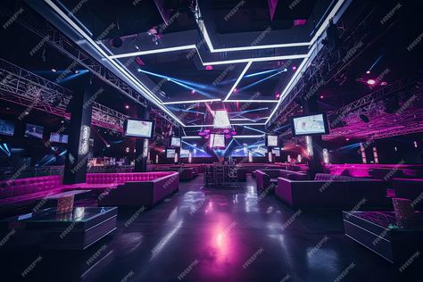 Premium AI Image | Interior of a night club with neon lights and lighting toned A stylish modern nightclub setting with a sleek mode AI Generated Neon Lights, Neon Lighting, Night Club, High Quality Images, Castle, Sleek, Neon, Social Media, Bar