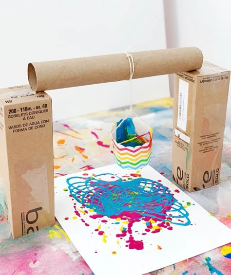 HOW TO MAKE PENDULUM PAINTING WITH KIDS - Hello Wonderful Stem Painting, Pendulum Painting, Painting With Kids, Messy Art, Painting Activities, Toddler Art, Reggio Emilia, Camping Art, Process Art