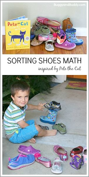 Sorting Shoes (Math Activity for Kids Inspired by Pete the Cat)~BuggyandBuddy.com Toddler Math, Pete The Cats, Popular Childrens Books, Math Activities For Kids, Creative Curriculum, Pete The Cat, Math Activity, Math Activities Preschool, Preschool Books