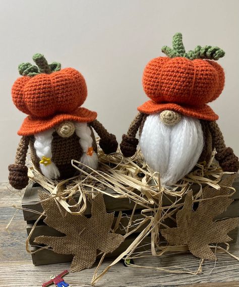 Crochet Gnome Pattern, Fall Crochet Projects, Crochet Fall Decor, Gnome Pumpkin, Gnome Crochet Pattern, Pumpkin Gnome, Thanksgiving Crochet, Halloween Amigurumi, Crochet Gnome