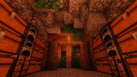 Minecraft Survival Mineshaft - Imgur Minecraft Strip Mine Design, Minecraft Underground Sanctuary, Minecraft Cartography Room, Cartography Room Minecraft, Minecraft Bunker, Wooden Survival House Minecraft, Minecraft Cave, Mine Minecraft, Minecraft Weaponsmith Interior