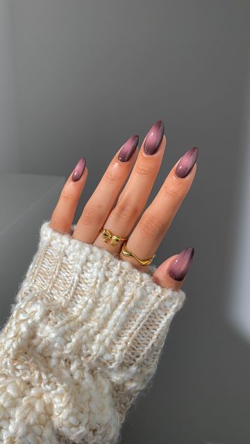 Purple And Brown Nails, Brown Nails With Chrome, Brown Fall Nails Acrylic, Brown Aura Nails, Marron Nails, Aura Chrome Nails, Purple Aura Nails, Brown With Chrome, Brown Aura