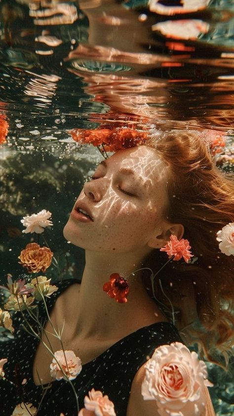 Water With Flowers, Underwater Portrait, Woman Laying, Girl In Water, Perfect Selfie, Arte Van Gogh, My Happiness, Photographie Portrait Inspiration, Water Photography