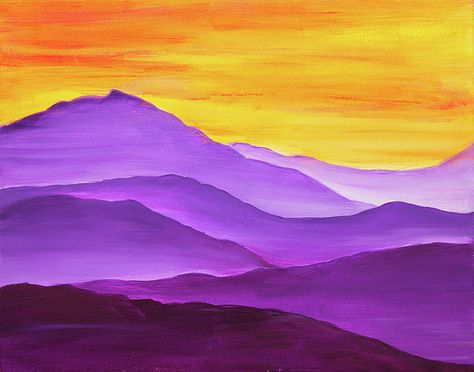 Sunset Mountains Painting, Mountain Sunset Painting, Landscape Purple, Monochromatic Painting, Sunset Purple, Sunset Acrylic, Mountains Painting, Sunset Mountains, Mountains Sunset