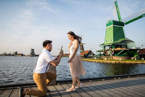 Proposal shoot at the windmills near Amsterdam, the Netherlands by Dario Endara Prewedding Photography. Available for proposal, engagement and prewedding photography in Europe. Proposal Shoot, Netherlands Windmills, Pre Wedding Shoots, Zaanse Schans, Dam Square, Old Windmills, Pre Wedding Photography, Wedding Shoots, Cities In Europe