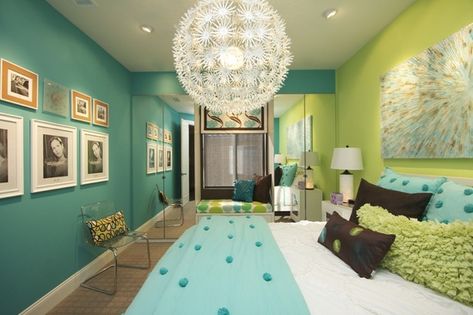 15 Killer Blue and Lime Green Bedroom Design Ideas Lime Green Bedrooms, Girls Bedroom Paint, Green Bedroom Design, Turquoise Room, Bedroom Turquoise, Contemporary Bedroom Design, Teen Girl Room