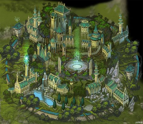 Adventures Guild, Elf City, Elven City, Look Wallpaper, Design Page, Dungeon Maps, Arte Dc Comics, Fantasy City, Fantasy Castle