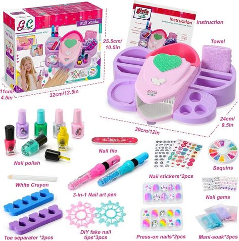 G.C Kids Nail Polish Set for Girls Toy 6-12 Years Old, Nail Art Kit Storage Desk with Nail Dryer&Hand Massage Spa Kit, Kid Manicure Salon Studio Stuff... Kids Manicure, Kids Nail Polish, Storage Desk, Hand Massage, Nail Polish Set, Nail Dryer, Nail Art Kit, Nail Polish Sets, Spa Massage