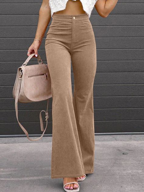 Color: Black - Khaki - Orange | Material: Polyester - Corduroy | Season: Spring - Autumn | Waist Design: High Waist | Design Element: Pocket | Style: Casual Trendy Summer Outfits 2023, Cargo Pants Women Baggy, Elastic Waist Trousers, Casual Slacks, Teen Outfits, Orange Material, Bootcut Pants, Flare Leg Pants, Fall Fits