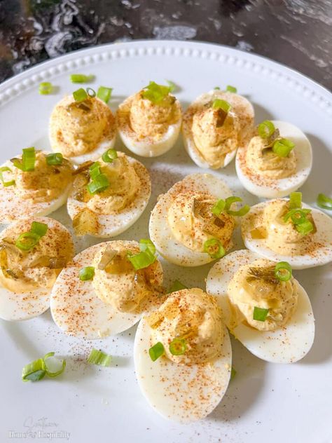 This classic deviled egg recipe is creamy, tangy, and slightly sweet with a pickle relish Southern twist. The perfect party food for family gatherings, potlucks, and special occasions! Relish Deviled Eggs, Deviled Egg Recipe, Southern Deviled Eggs, Food For Family, Deviled Eggs Recipe Classic, Deviled Eggs Classic, Egg Recipe, Deviled Eggs Recipe, Deviled Egg