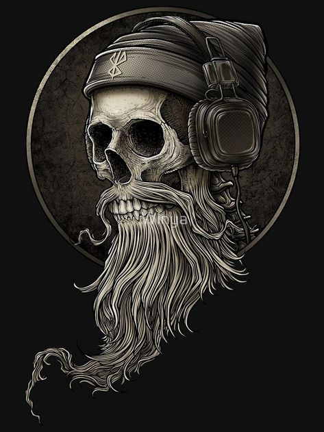 Winya No. 99 by Winya Beard Skull, Music Skull, Skull Music, Trash Polka Tattoos, Beard Logo, Skull Beard, Pola Tato, Theme Tattoo, Skulls Drawing