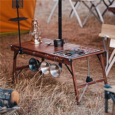 Wooden Camping Table, Camping Table Set Up, Camping Table Diy, Diy Camping Table, British Campaign Furniture, Fold Table, Camping Tables, Tents Camping Glamping, Camp Table