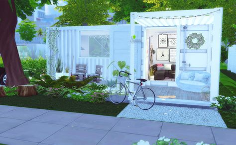 This house made from shipping containers might look small, but it's not a compromise to live in. There's more than enough space for your Sims to move around thanks to the open layout room. Sims Download, Sims Freeplay Houses, Home Gym Design Garage, Sims 4 House Building, Sims 4 House Design, Sims Building, Casas The Sims 4, Sims House Plans, Container House Plans