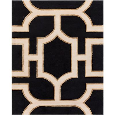 Shop Surya Intermezzo 8 x 10 Wool Black Indoor Geometric Area Rugundefined at Lowe's.com. Featuring a charming trellis pattern, the stunning Intermezzo collection by Surya is brimming with fashionable taste and chic charm. Hand tufted with 85 White And Gold Rug, Tan Rug, Black White And Gold, Black Hollywood, Surya Rugs, Trellis Pattern, Moroccan Area Rug, Gold Rug, Rug 8x10