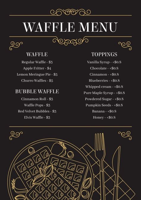 Waffles Menu Design, Brand Kit, Business Card Template Design, Menu Template, Menu Cards, Cafe Design, Menu Design, Business Card Template, Free Graphic Design