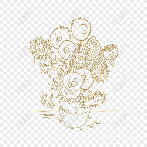 Sunflowers Van Gogh Tattoo, Van Gogh Tatuaje, Sunflower Line Drawing, Van Gogh Artwork, Van Gogh Tattoo, Van Gogh Sunflowers, Lily Tattoo, Sunflower Png, Sunflower Tattoo