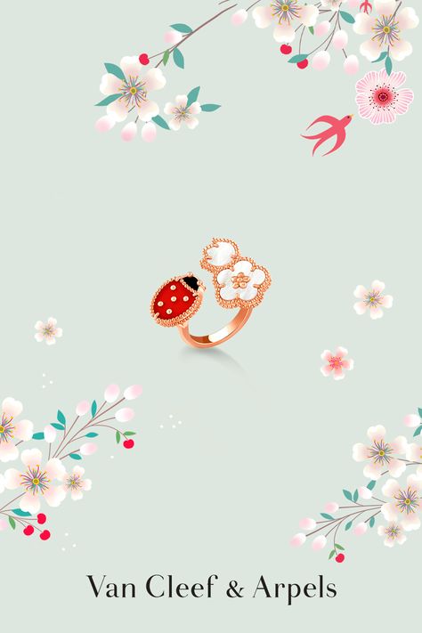 Spring is blooming! Enter Van Cleef & Arpels' poetic garden, unveiling precious Lucky Spring creations. #VCAspring #VCAluckyspring #VanCleefArpels #spring Illustrator: Charlotte Gastaut Lucky Spring Van Cleef, Van Cleef And Arpels Jewelry, Van Cleef & Arpels, Van Cleef And Arpels, Brown Hair Balayage, Cute Couple Drawings, Jewelry Ads, Spring Theme, Jewelry Card