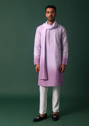 Purple Ombre Silk Kurta Set With Yoke Embroidery Yoke Embroidery, Silk Kurta Set, Kurta Set For Men, Kalki Fashion, Kurta Men, Mens Kurta, Kurta Design, Silk Kurta, Purple Ombre