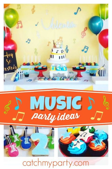 Musical Instrument Themed Birthday Party, Music Notes Birthday Party Ideas, Music 3rd Birthday, Musical Theme Birthday Party Decorations, Music Party Ideas, Music Party Theme, Music Birthday Party Theme, Music Themed Birthday, Musical Birthday Party