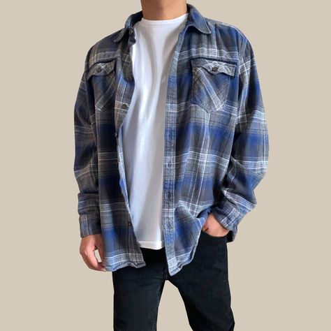 Gray Flannel Outfit, Blue Flannel Outfits Men, Blue Flannel Outfits, Blue Flannel Outfit, Gray Shirt Outfit, Summer Flannel, Flannel Outfits Men, Dance Nation, White Tee Men