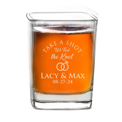 PRICES MAY VARY. FREE ENGRAVING - Customize with names and a date in one of a few great designs. And the price per glass automatically discounts the more you buy GREAT GIFT - Makes a perfect gift for the bachelor party, bachelorette party or for wedding favors. Give each guest a memorable favor! SIZE: Square shot glass holds 2.5 oz of your favorite spirit 100% SATISFACTION GUARANTEED - Contact us and let us know if you have any questions - Your satisfaction is our TOP priority Take A Shot, We Ti Engraved Shot Glasses, Shot Glass Wedding Favors, Wedding Favours Shots, Glass Wedding Favors, Shot Glasses Wedding Favors, We Tied The Knot, Wedding Shot Glasses, Custom Shot Glasses, Gift For Guests