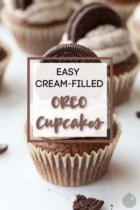 Oreo Cookie Cupcakes, Cream Filled Cupcakes, Cookie And Cream Cupcakes, Cream Cheese Cupcakes, Oreo Cookie Recipes, Cupcake Cream, Cocoa Powder Cookies, Oreo Milkshake, Oreo Cream