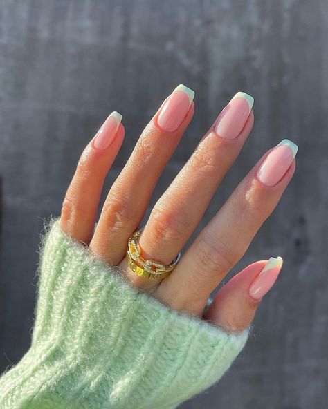 The GelBottle Inc™’s Instagram profile post: “Pack a pastel punch with BIAB™️ 19 & V001, seen on brand Ambassador @gelsbybry ⭐️ . Don't forget you can save up to 50% off EVERYTHING* in…” 2024 Manicure, Mint Nails, April Nails, Squoval Nails, French Tip Nail Designs, Short Coffin Nails, French Tip Acrylic Nails, French Nail, Easter Nails