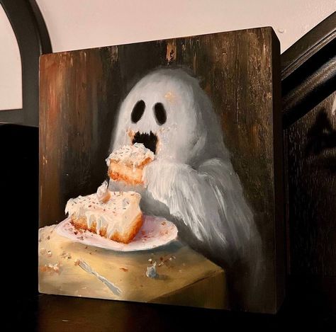 Halloween Canvas Art, Pretty Paintings, Arte Peculiar, Halloween Artwork, Halloween Painting, A Ghost, Art Inspiration Painting, Painting Art Projects, Book Art Drawings