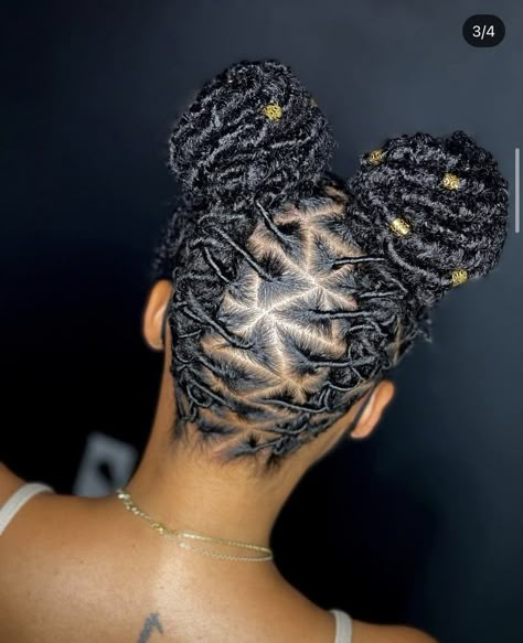 2 Buns Loc Style, Loc Space Bun Styles, Cute Short Loc Styles For Women, Cute Dread Hairstyles, Starter Loc Styles, Real Locs, New Locs, Lock Hairstyles, Girl Locs