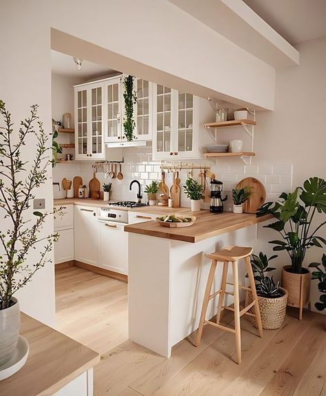 Small Open Plan Kitchens, Small Kitchen Decor, Kitchen Inspiration Design, Cabinets Kitchen, Apartment Kitchen, Tiny Kitchen, Home Design Decor, Open Plan Kitchen, Kitchen Style