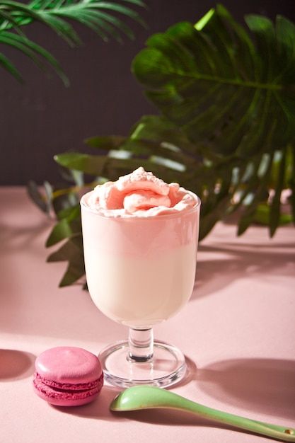 Glass of rose or strawberry iced dalgona... | Premium Photo #Freepik #photo #strawberry-milkshake #milkshake #ice-coffee #strawberry-drink Coffee Strawberry, Strawberry Drink, Strawberry Milkshake, Ice Coffee, Drink Coffee, Premium Photo, Coffee Drinks, Stock Photos, Drinks