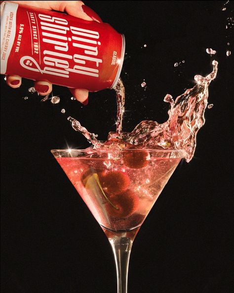 A splash of boldness, burst of flavor, and a whole lot of nostalgia in every sip 🍒🖤💋   #dirtyshirley #shirleytemple #drinkdirtyshirley #cannedcocktails #readytodrink #shirleysips #cocktailhour #cannedcocktail Cocktail Ads, Dirty Shirley Temple, Vibey Photos, Dirty Shirley, Ladies Lounge, Cherry Juice, Lucky In Love, Hotel Bar, Shirley Temple