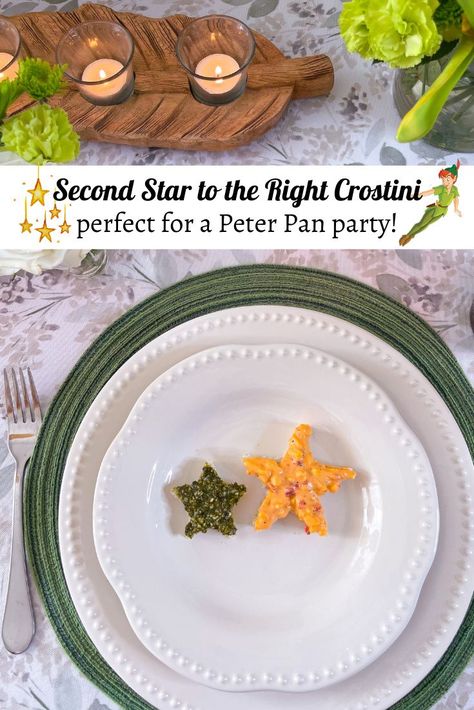 Peter Pan Movie Night Food, Disney Dinner And Movie Night Peter Pan, Crostini Bread, Freezing Pesto, Neverland Party, Second Star To The Right, Fancy Sprinkles, Peter Pan Party, Peter Pan Disney