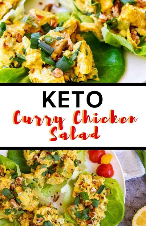 Keto Curry Chicken Salad, Keto Curry Chicken, Keto Chicken Salad Recipe, Curry Chicken Salad Recipe, Low Carb Curry, Paleo Entrees, Keto Curry, Curry Chicken Salad, Keto Lunches