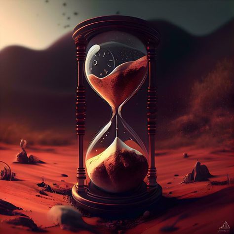 Hourglass on desert background. Time concept. 3D Rendering, Ai Generative Image Time Concept, Desert Background, Red Sand, 3d Rendering, Aesthetically Pleasing, Free Stock Photos, Concept Art, Royalty Free Stock Photos, For Free