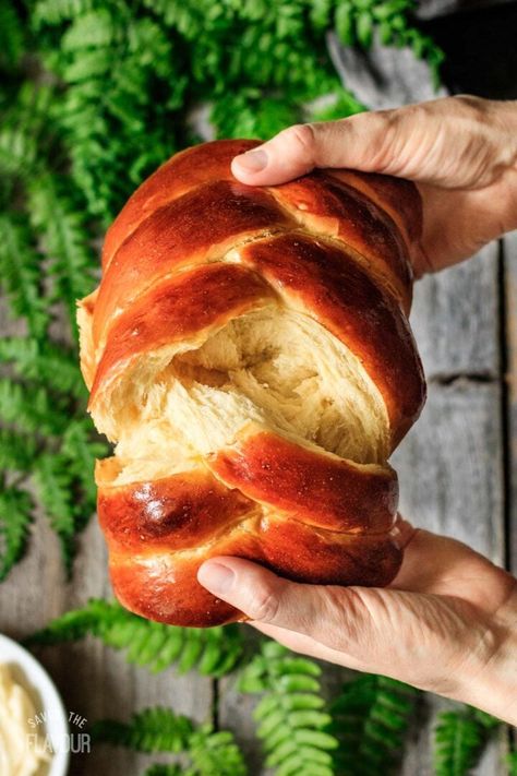 Learn how to make easy challah bread with this delicious recipe.  This soft, sweet bread is made with honey and olive oil.  It’s surprisingly simple to braid the 5 strands of challah dough into a stunning centerpiece for an Easter brunch or a Jewish Sabbath meal! Jewish Meals, Easy Challah, Challah Bread Recipe, Jewish Sabbath, Stand Mixer Recipes, Challah Recipe, Challah Bread Recipes, Brown Sugar Recipes, Mixer Recipes