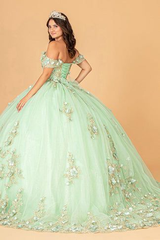 Sage Long Off Shoulder Ball Gown Quinceanera Dress for $959.99 – The Dress Outlet Corset Closure, Green Quinceanera, Special Ocassion Dresses, Green Quince, Off Shoulder Ball Gown, Debutante Ball, Quinceanera Ideas, Fav Color, Beads Embroidery