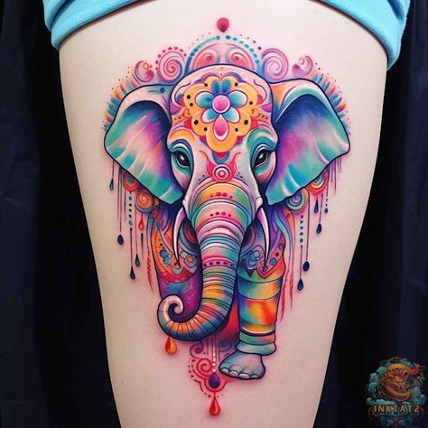 Unleashing the Power of the Elephant: The Symbolism and Beauty of Elephant Tattoos: 61 Designs - inktat2.com Turtle Watercolor Tattoo, Wooden Cross Tattoos, Realistic Elephant Tattoo, Statue Of Liberty Tattoo, Colorful Elephant Tattoo, Mother And Baby Tattoo, Pomegranate Tattoo, Frankenstein Tattoo, Mandala Elephant Tattoo