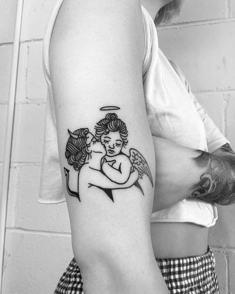 Cupid Tattoo, Muster Tattoos, Inspiration Tattoos, Dainty Tattoos, Angel Tattoo, Opposites Attract, Aesthetic Tattoo, Tattoo Flash Art, Dope Tattoos