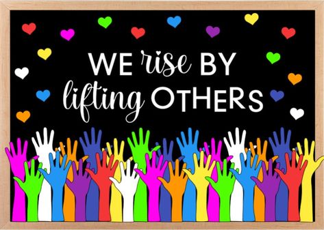 Transform your classroom bulletin board into something unique, positive, special and welcoming for students with this "WE RISE BY LIFTING OTHERS" Bulletin Board Kit. Fits perfect on a "60"W x 36"H bulletin board or wall. Size can be modified; price may be different. Please contact me before place the order. What's included? ✅ White letters cutouts (as shown on picture) ✅ (20) Hearts cutouts in different colors (as shown on picture) ✅ (30) hands cutouts in different colors cutouts (as shown on pi